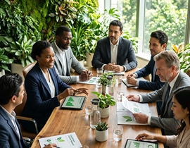 Mesa de trabajo con personas tratando la descarbonización