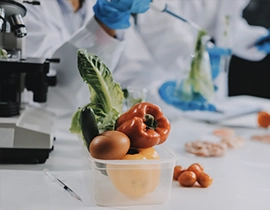 Recipiente con verduras para analizar en un laboratorio.